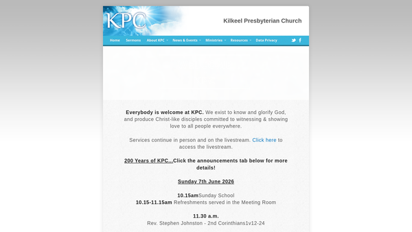 Screenshot of the Kilkeel Congregation of the Presbyterian Church in Ireland website
