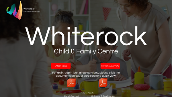 Screenshot of the Whiterock Child and Family Centre Ltd website
