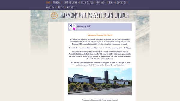 Screenshot of the Harmony Hill Congregation of the Presbyterian Church in Ireland website