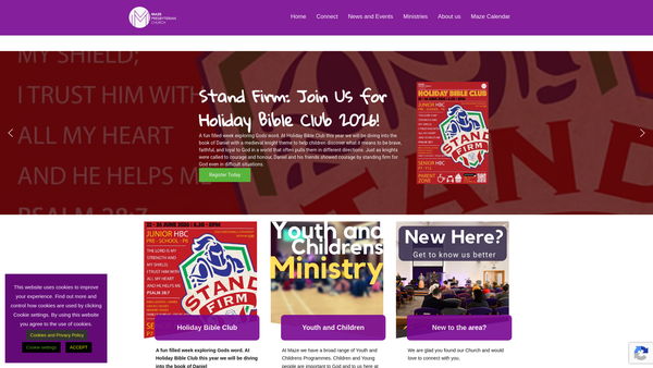 Screenshot of the Maze Congregation of the Presbyterian Church in Ireland website