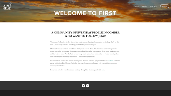 Screenshot of the First Comber Congregation of the Presbyterian Church in Ireland website