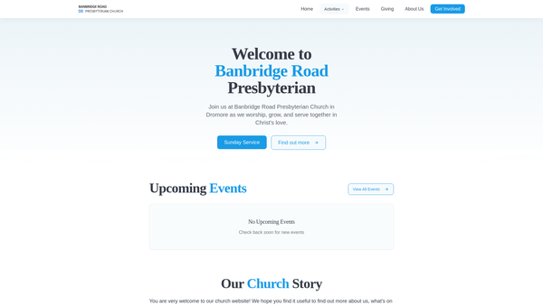 Screenshot of the Banbridge Road Congregation of the Presbyterian Church in Ireland website