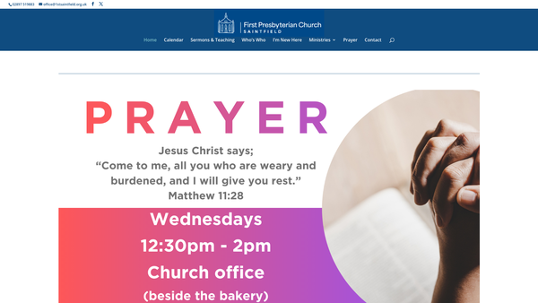 Screenshot of the First Saintfield Congregation of the Presbyterian Church in Ireland website
