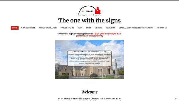 Screenshot of the Hillhall Congregation of the Presbyterian Church in Ireland website