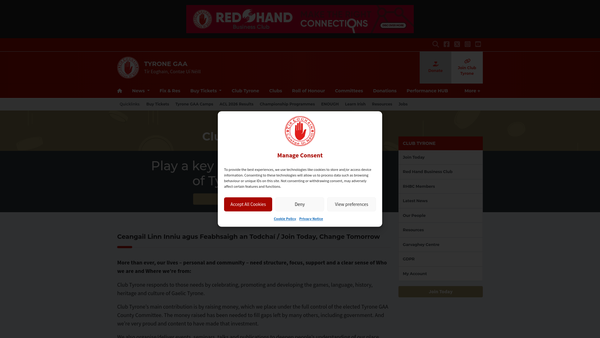 Screenshot of the Club Tyrone (Cumann Thir Eoghain) website