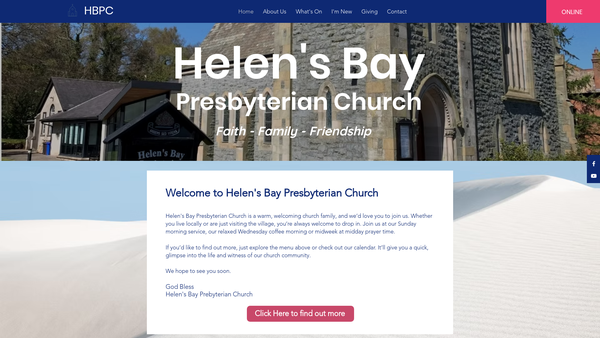 Screenshot of the Helen's Bay Congregation of the Presbyterian Church in Ireland website