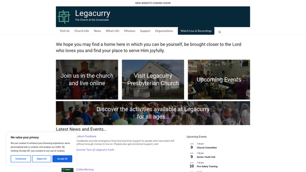 Screenshot of the Legacurry Congregation of the Presbyterian Church in Ireland website