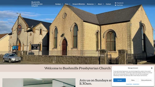 Screenshot of the Bushmills Congregation of the Presbyterian Church in Ireland website