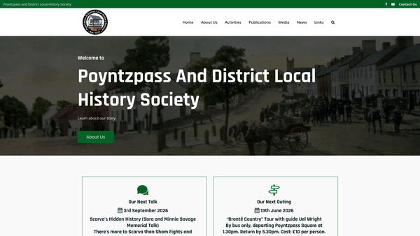 Screenshot of the Poyntzpass and District Local History Society website