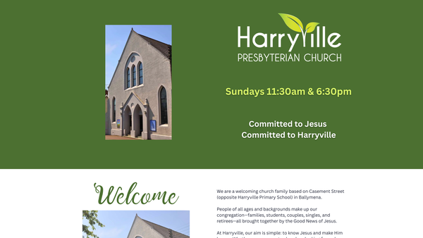 Screenshot of the Harryville Congregation of the Presbyterian Church in Ireland website
