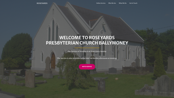 Screenshot of the Roseyards Congregation of the Presbyterian Church in Ireland website