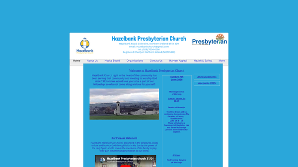 Screenshot of the Hazelbank Congregation of the Presbyterian Church in Ireland website