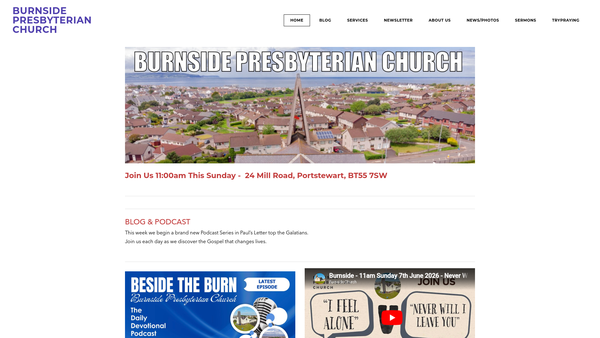 Screenshot of the Burnside Congregation of the Presbyterian Church In Ireland website