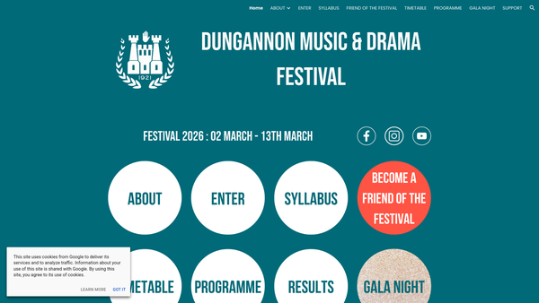 Screenshot of the Dungannon Music and Drama Festival Association website
