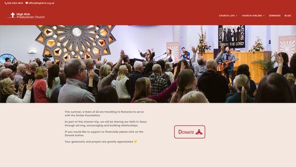 Screenshot of the High Kirk Ballymena Congregation of the Presbyterian Church in Ireland website