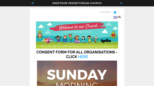 Screenshot of the Ardstraw Congregation of the Presbyterian Church in Ireland website