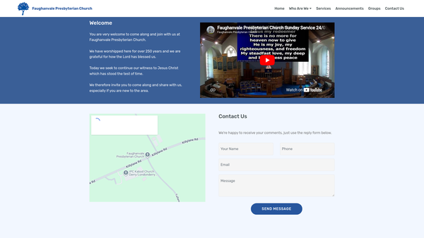 Screenshot of the Faughanvale Congregation of the Prebyterian Church in Ireland website