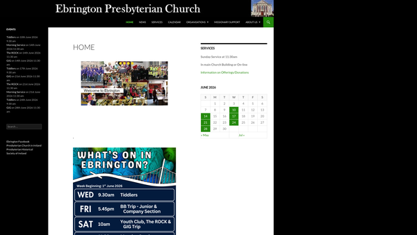 Screenshot of the Ebrington Congregation of the Presbyterian Church in Ireland website