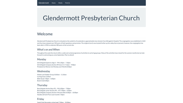 Screenshot of the Glendermott Congregation of the Presbyterian Church in Ireland website