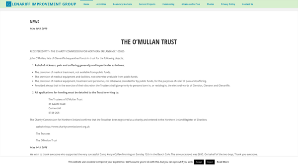 Screenshot of the Glenariff Improvement Group website