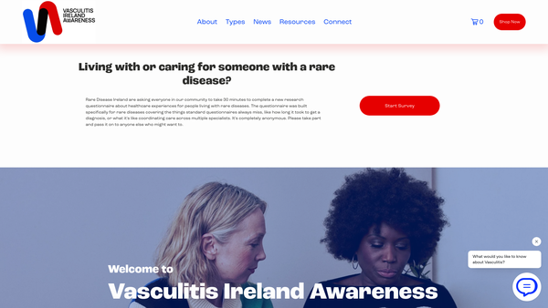 Screenshot of the Vasculitis Ireland Awareness website