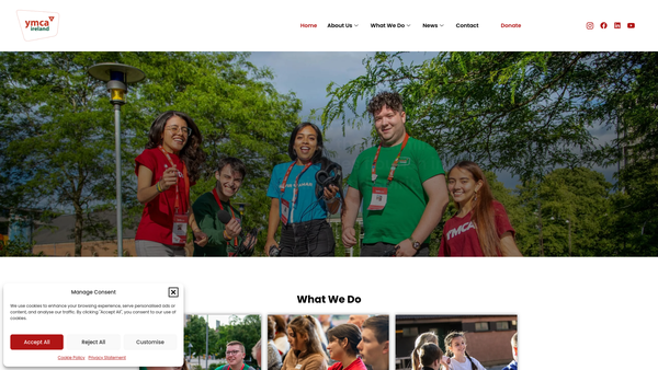 Screenshot of the National Council of Young Men's Christian Associations of Ireland Limited website