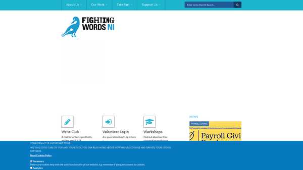 Screenshot of the Fighting Words Northern Ireland website