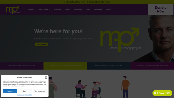 Screenshot of the The Men's Advisory Project website