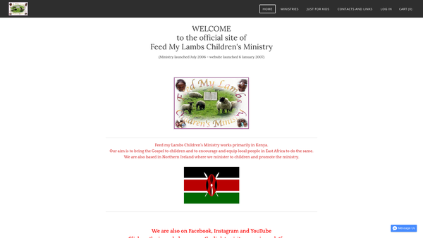 Screenshot of the Feed my Lambs Children's Ministry website