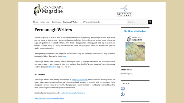 Screenshot of the Fermanagh Writers website