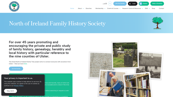 Screenshot of the The North of Ireland Family History Society website