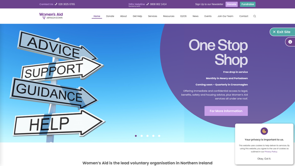 Screenshot of the Women's Aid Armagh Down Ltd website