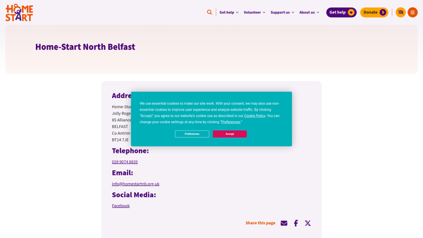 Screenshot of the Home-Start North Belfast website