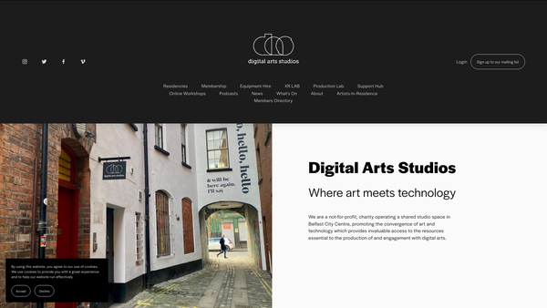 Screenshot of the Digital Arts Studios website