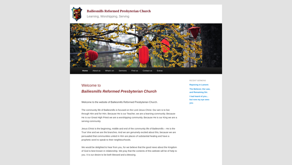 Screenshot of the Bailiesmills Reformed Presbyterian Church website