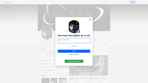 Screenshot of the Eglise De La Vie website
