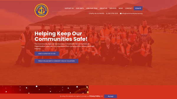 Screenshot of the Community Rescue Service Limited website