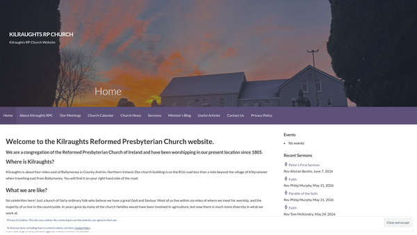 Screenshot of the Kilraughts Reformed Presbyterian Church website