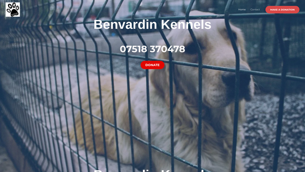 Screenshot of the Benvardin Animal Rescue Kennels website