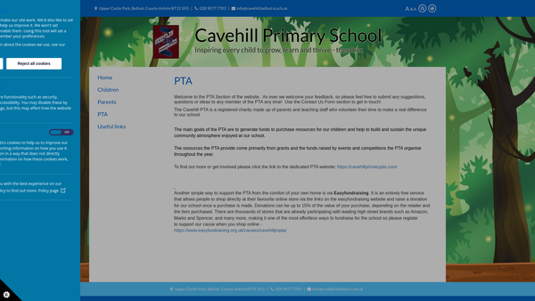 Screenshot of the Cavehill Parent Teacher Association website