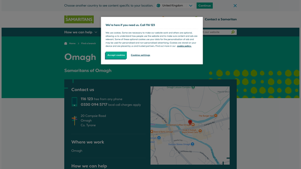Screenshot of the Samaritans of Omagh website