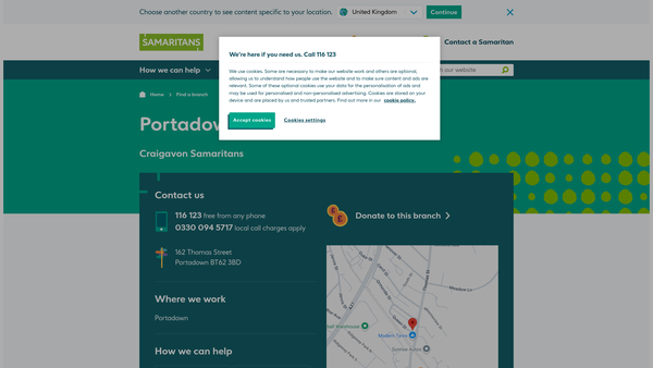 Screenshot of the Craigavon Samaritans website