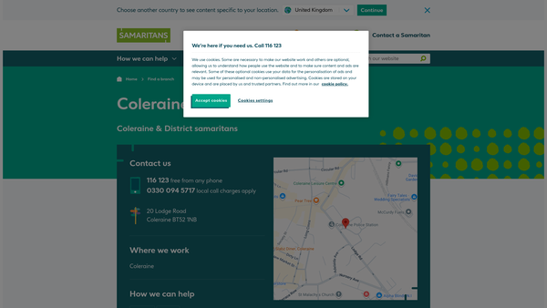 Screenshot of the Coleraine & District Samaritans website