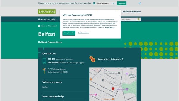 Screenshot of the Belfast Samaritans website