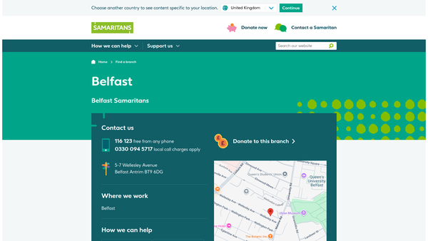 Screenshot of the The Samaritans of Belfast website