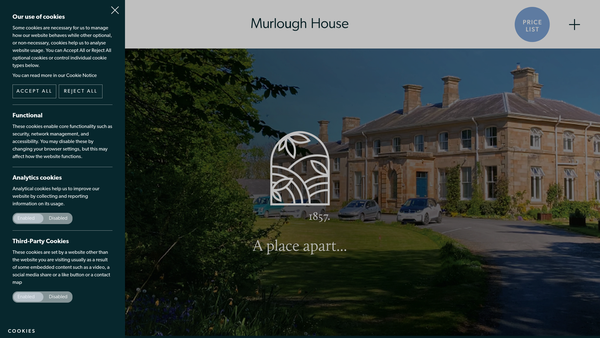 Screenshot of the Murlough House website