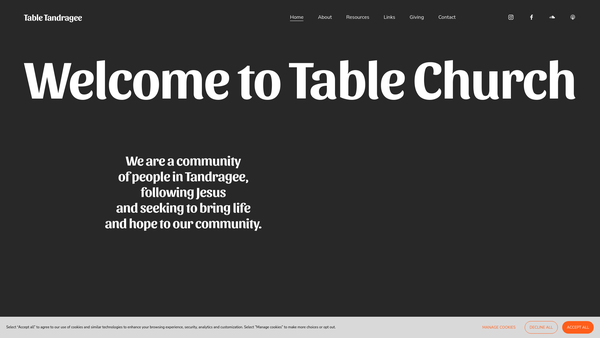 Screenshot of the Table Church website