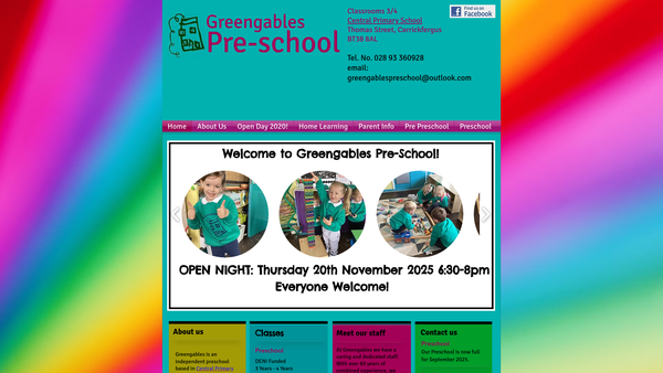 Screenshot of the Greengables Preschool website