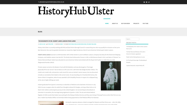Screenshot of the History Hub Ulster website