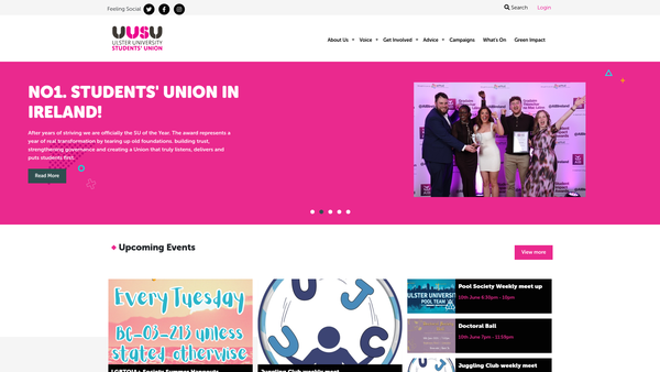 Screenshot of the Ulster University Students' Union website